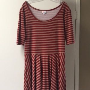 LuLaRoe Nicole swingy dress red and tan stripe 2X